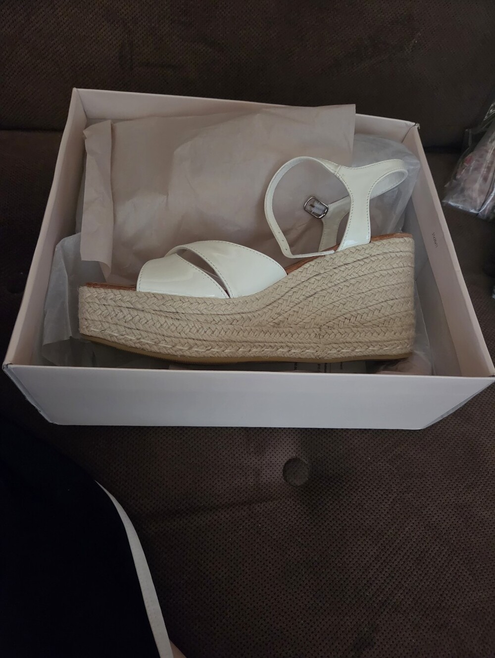 Chinese Laundry White Espadrille Wedge Sandals with Ankle Strap